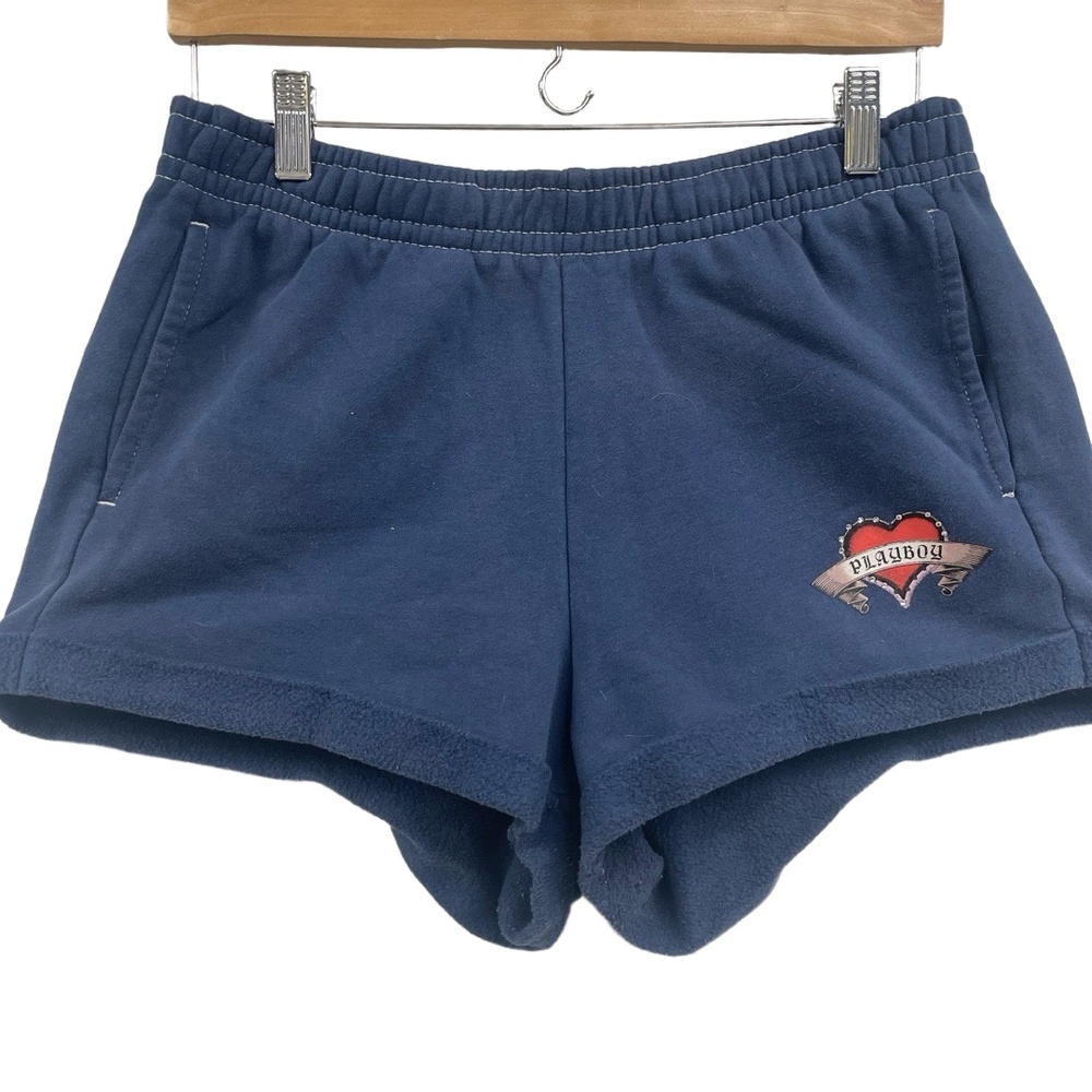 Playboy PacSun Blue Embroidered Logo‎ Elastic Waistband Fleece Jog Shorts Medium